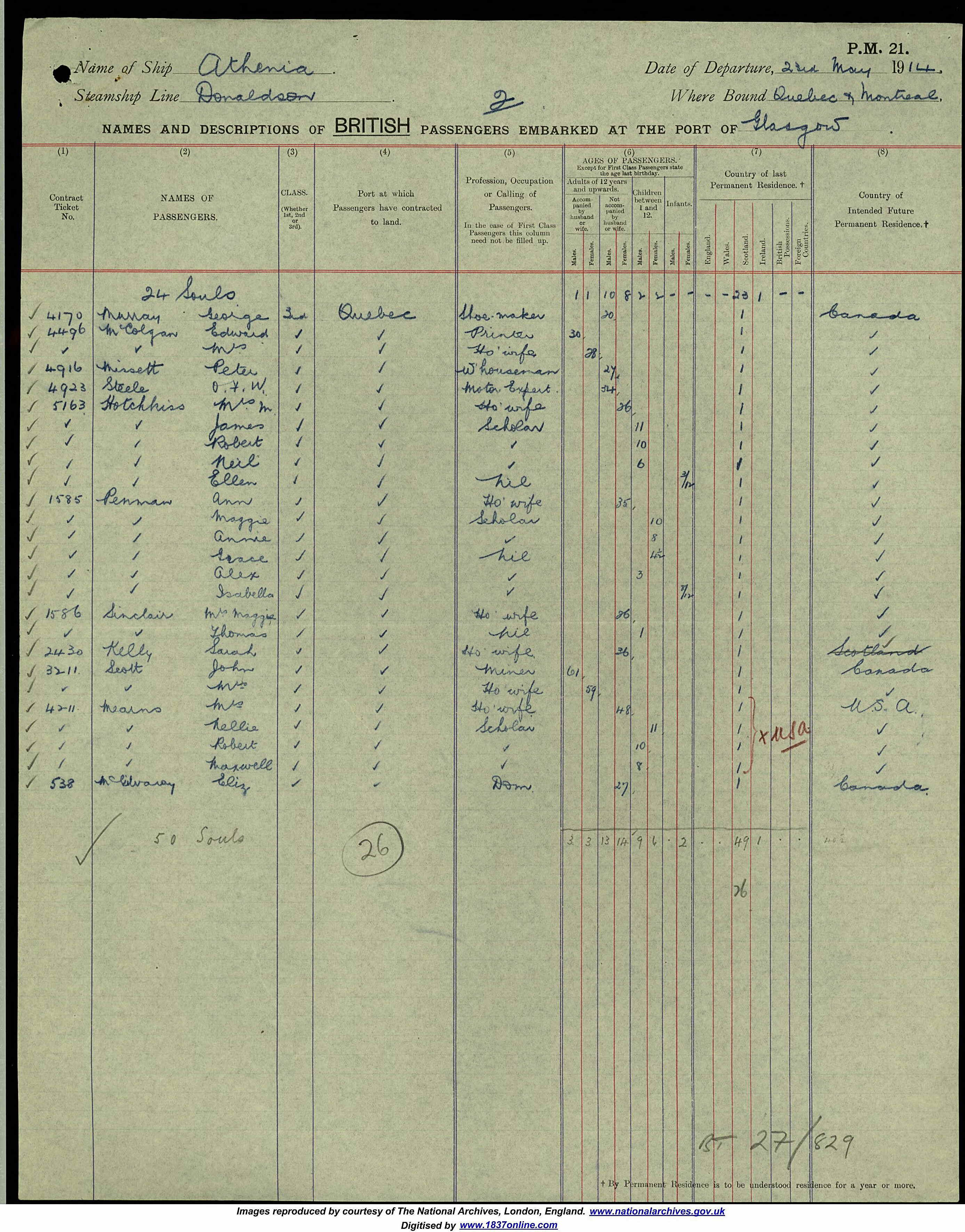 UK, Outward Passenger Lists, 1890-1960